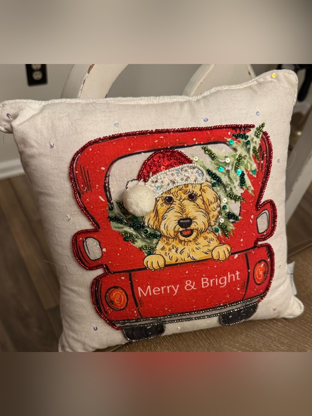 Holiday Dog Decorative Throw Pillow - Merry & Bright, Red Truck